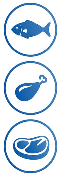 Icon blauer Fisch, Huhn Tier, Kuh Tier